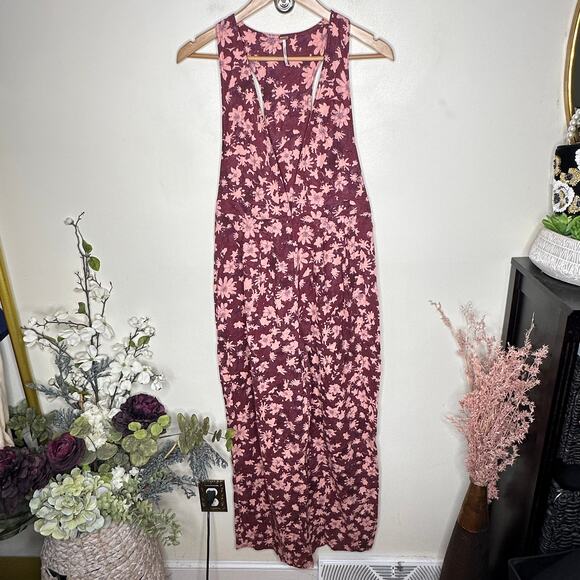 FREE PEOPLE Linen Wide Leg Jumpsuit Pink Floral Purple Sz XS {FF22} - Picture 3 of 5